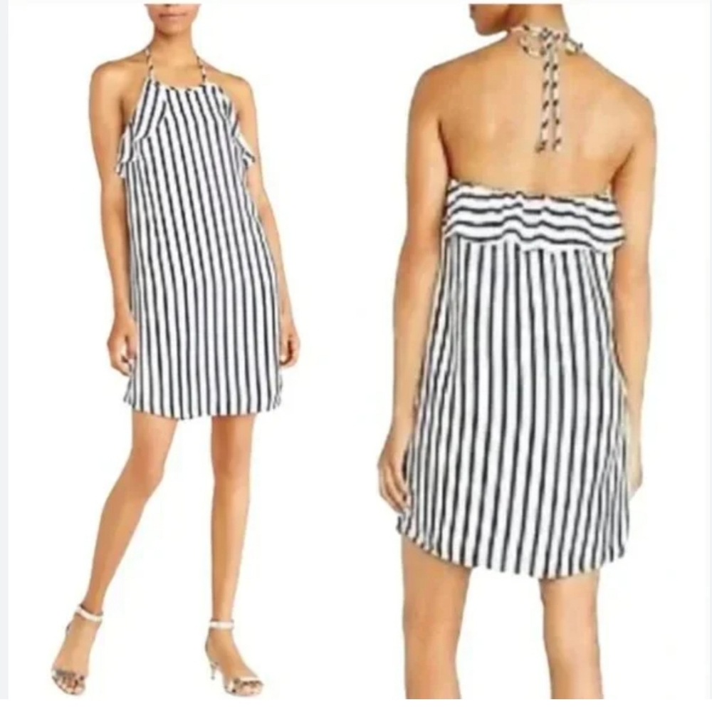 J. Crew Factory Halter Striped Ruffle Mini Navy White Coastal Dress XS
